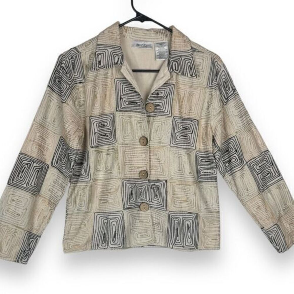 Vintage Y2K Units Linen Cotton‎ Cardigan Top Womens Petite Size Small Artsy Boho